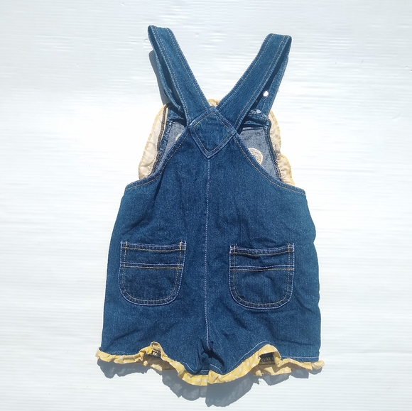 YOUNG HEARTS • girls denim shortalls yellow trim - Picture 3 of 7